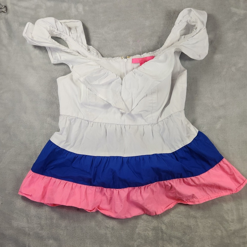 Lilly Pulitzer Emie Ruffle Top 100% Cotton Preppy Coastal Cowgirl‎ Resort Sz 2